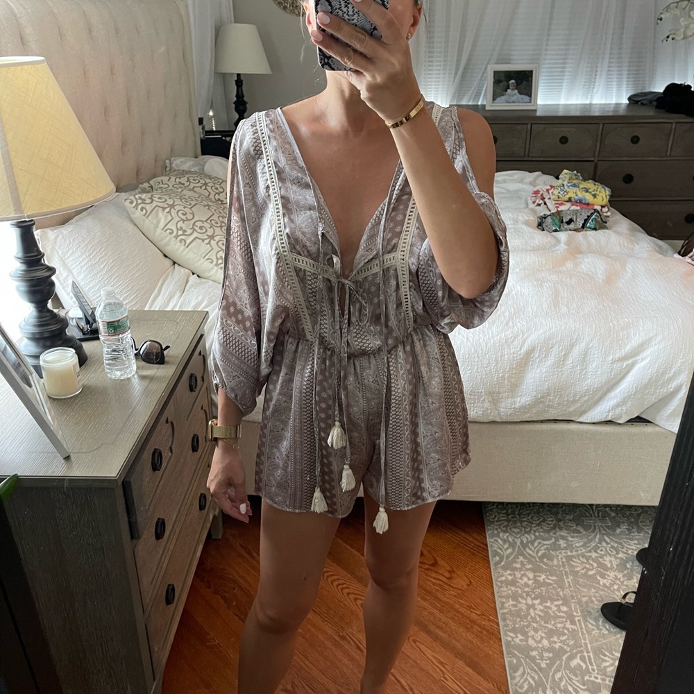 Sage romper caramel nude color silky